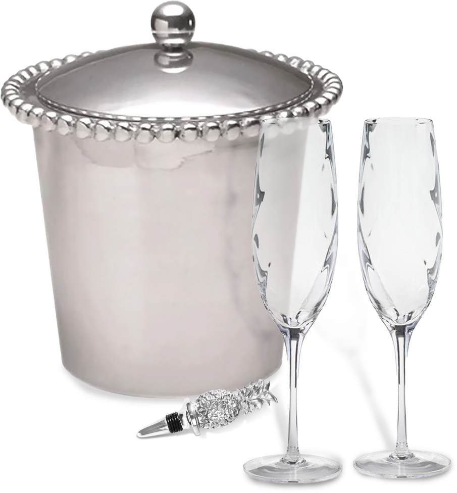 Ottica Champagne Flutes, a Pearled Ice Bucket, and a Pineapple Bottle Stopper